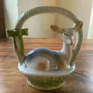 Vintage Porcelain Lusterware Deer in a Basket